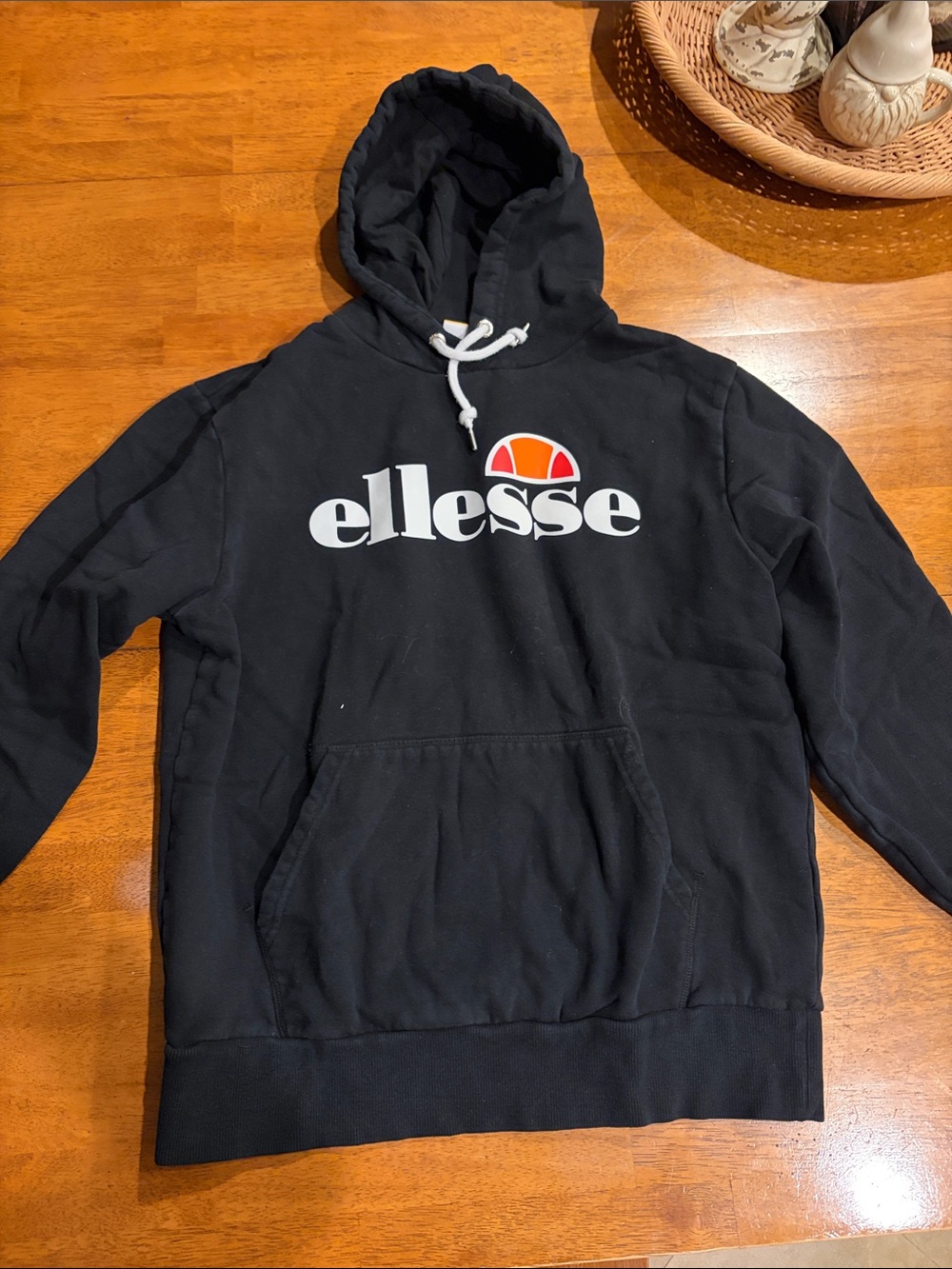 Ellesse Black Hoodie with White Logo and Orange Accent